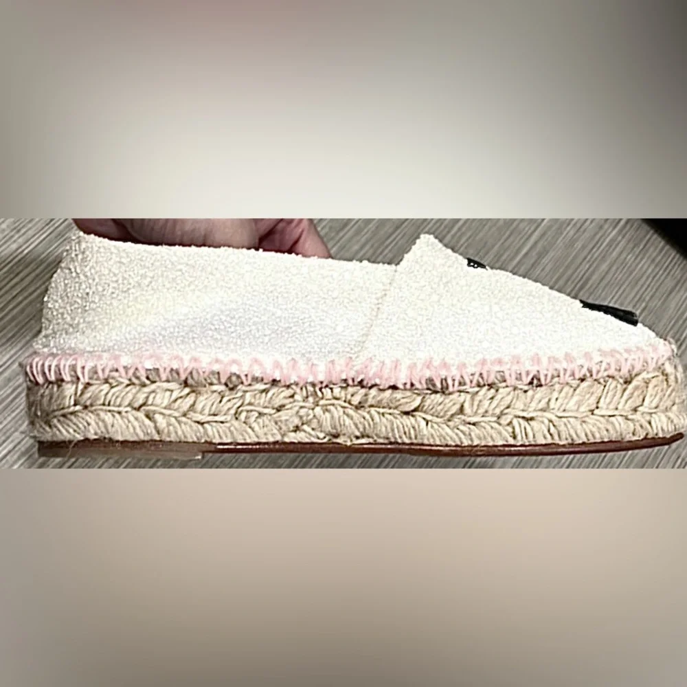 Chiara Ferragni Espadrille Jute Platforms w/ Winking Eye White  Glitter Size 5